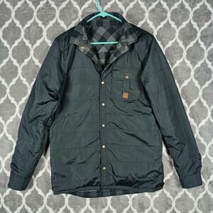 Quiksilver Reversible Quilted Jacket Men Medium Black Gray Buffalo Plaid Shacket